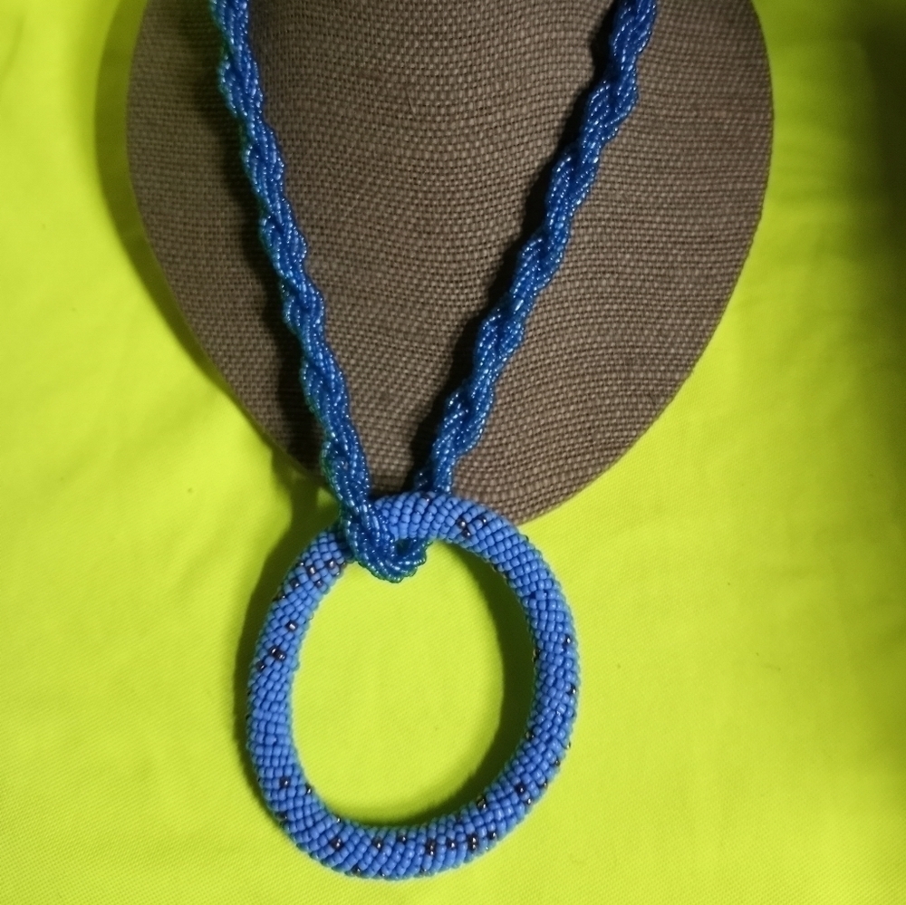 Blue twisted necklace bracelet set beaded seed beads